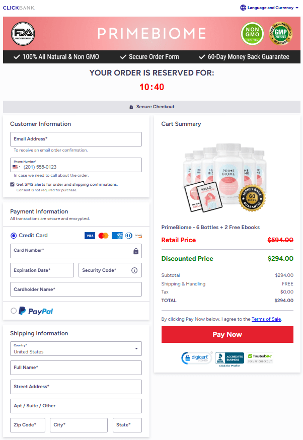 PrimeBiome order page